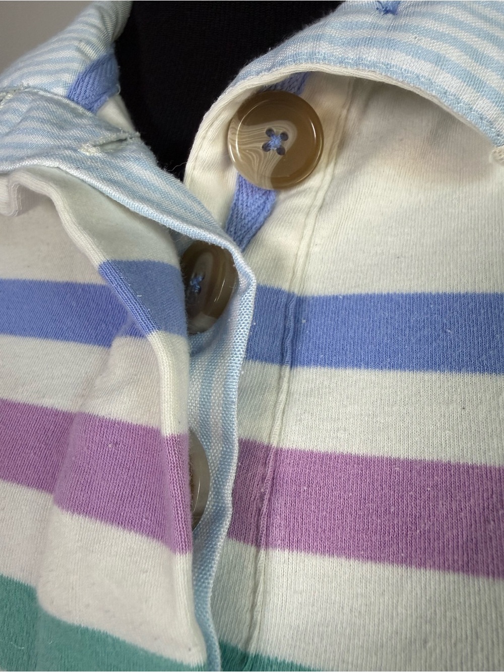 Vintage Pastel Stripe Polo Top Coastal Preppy Golf Long Sleeve M - Picture 4 of 8